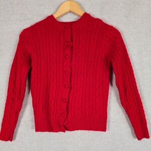 Atkins Vintage Red 100% Wool Cable Knit Button Front Cardigan Sweater Women's XS